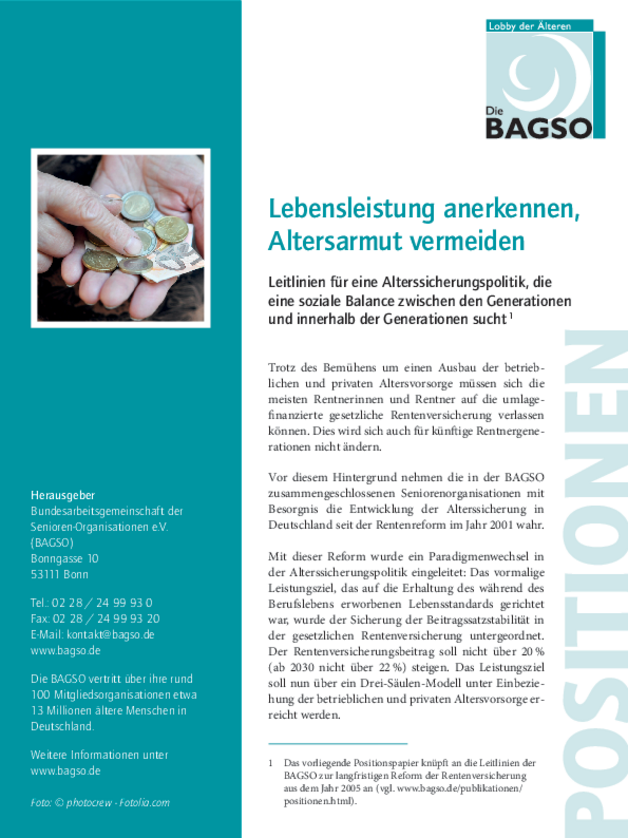 Positionspapier Lebensleistung anerkennen, Altersarmut vermeiden