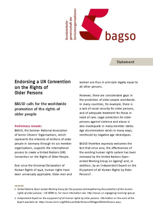 Statement "Endorsing a UN Convention on the Rights of Older Persons"