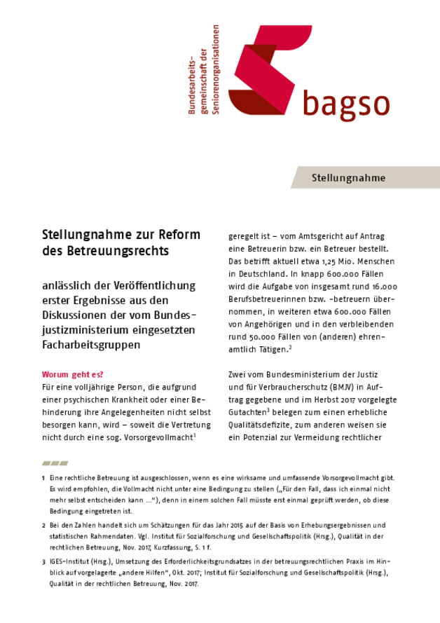 BAGSO Stellungnahme zum Betreuungsrecht