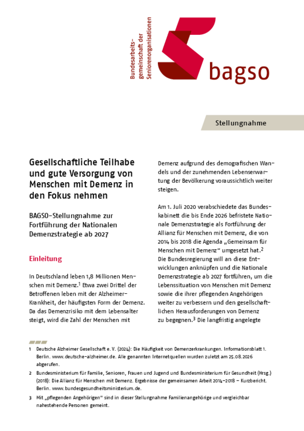 Stellungnahme zur Nationalen Demenzstrategie