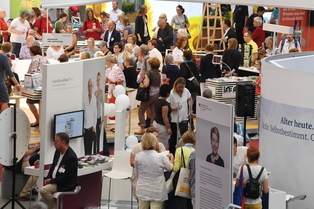 A view of an exhibitor area of the fair of The German Senior Citizens‘ Day.