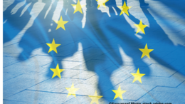 Menschliche Schatten in einer Europaflagge.