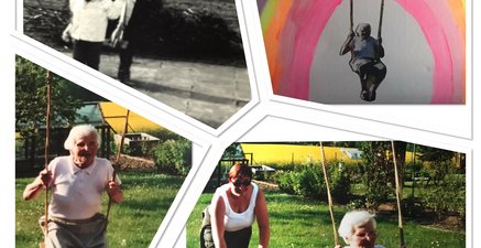 Schaukelmomente - es ändert sich alles und nichts Als Kind von Oma angeschaukelt -später Oma auf der Schaukel mit viel Schwung